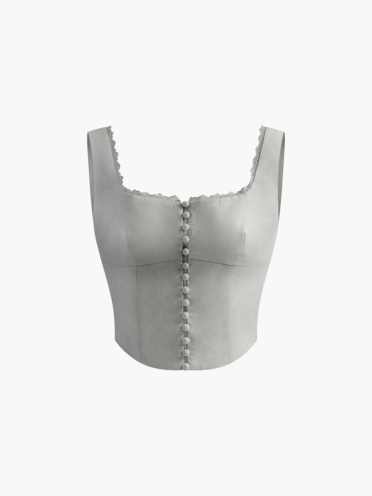 Dantel Trim Düğmeli Up Strappy Üst - Phentora
