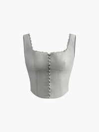 Dantel Trim Düğmeli Up Strappy Üst - Phentora