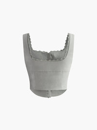 Dantel Trim Düğmeli Up Strappy Üst - Phentora