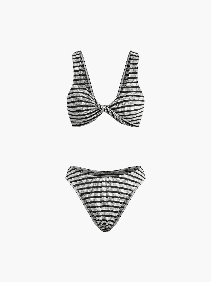 Düğümlü Çizgili Örgü Bikini Takımı - Phentora