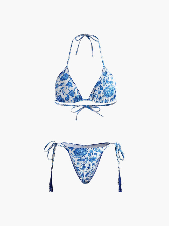 Baskılı Püsküllü Ayarlanabilir Askılı Bikini Takımı - Phentora