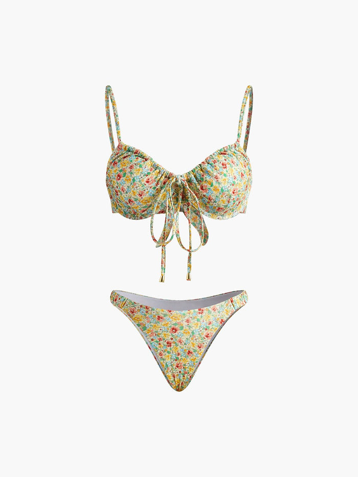 Çiçek Desenli Önden Bağlamalı Bikini Takımı - Phentora