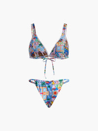 Baskılı İpli Ayarlanabilir Askılı Bikini Takımı - Phentora