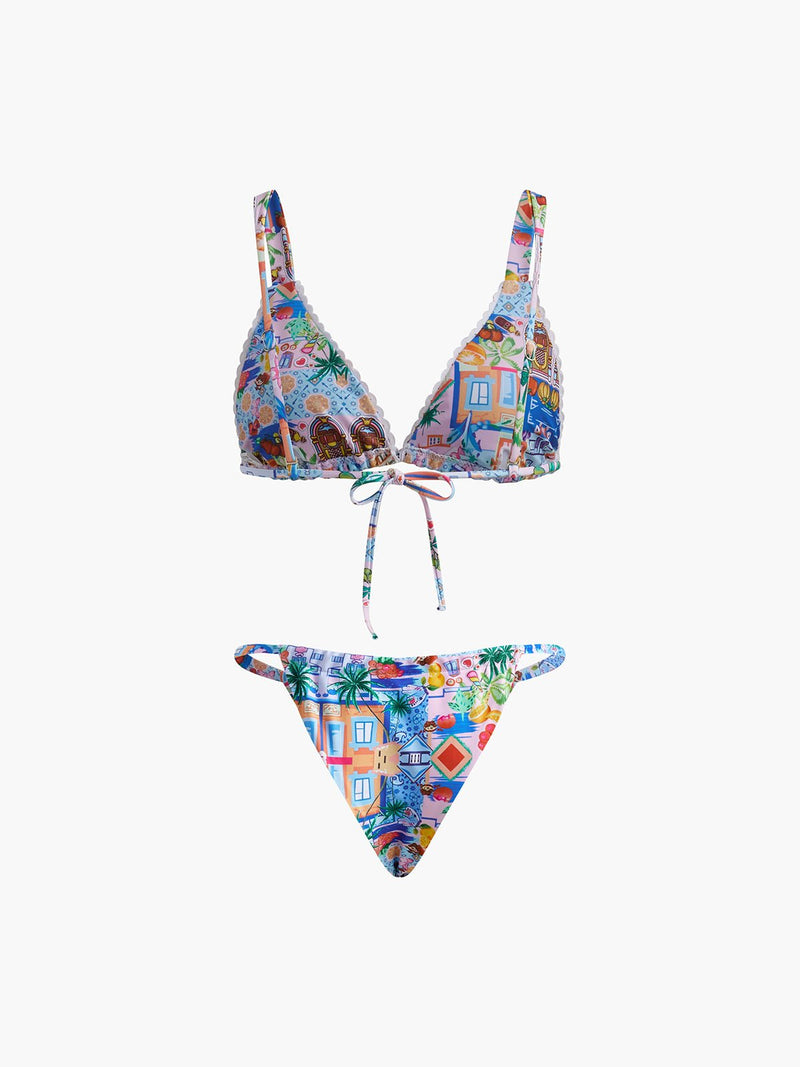 Baskılı İpli Ayarlanabilir Askılı Bikini Takımı - Phentora