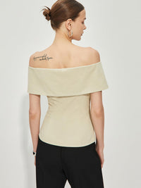 Off - Shoulder Detaylı Krem Renk Blazer Üst - Phentora