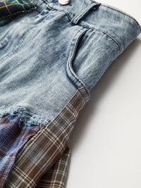Panelli Asimetrik Etekli Denim Kısa Etek - Phentora