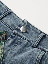 Panelli Asimetrik Etekli Denim Kısa Etek - Phentora