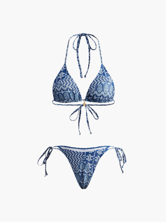 Baskılı Ayarlanabilir Askılı Bikini Takımı - Phentora