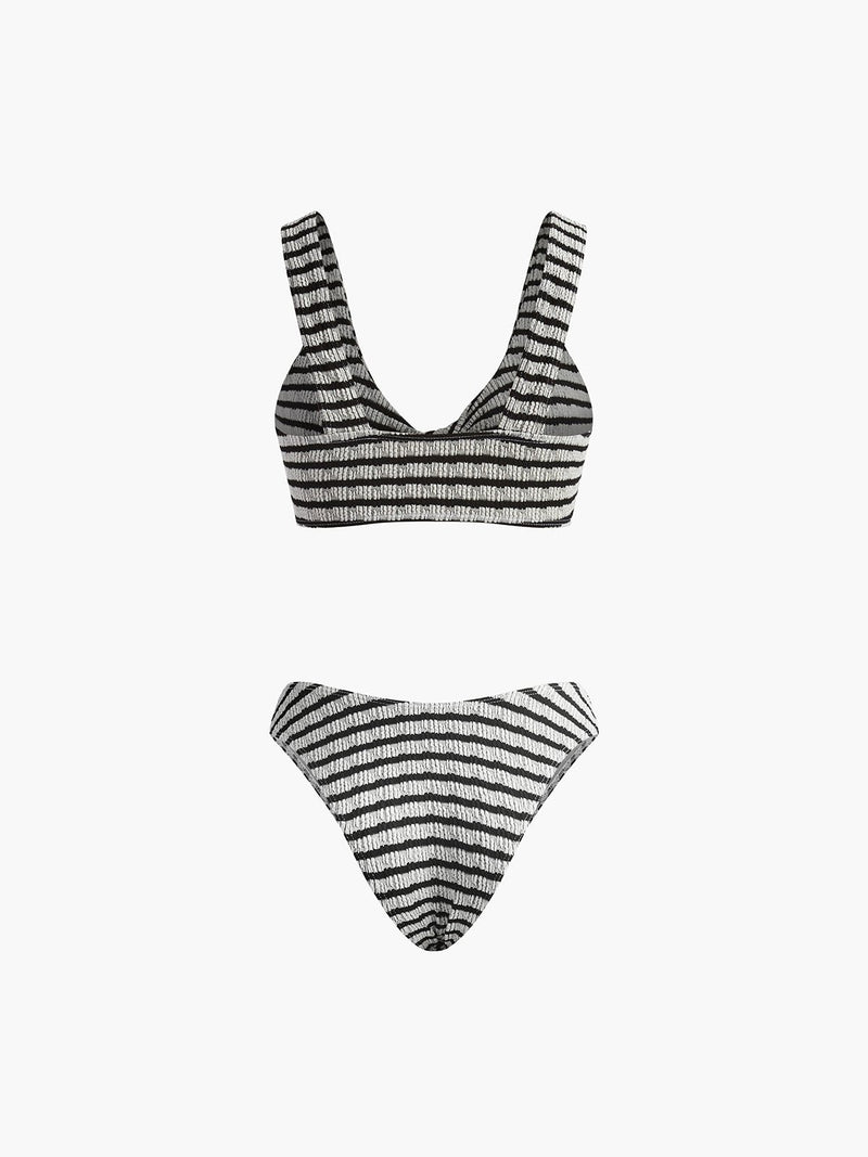 Knotted Stripe Triko Bikini Takım - Phentora