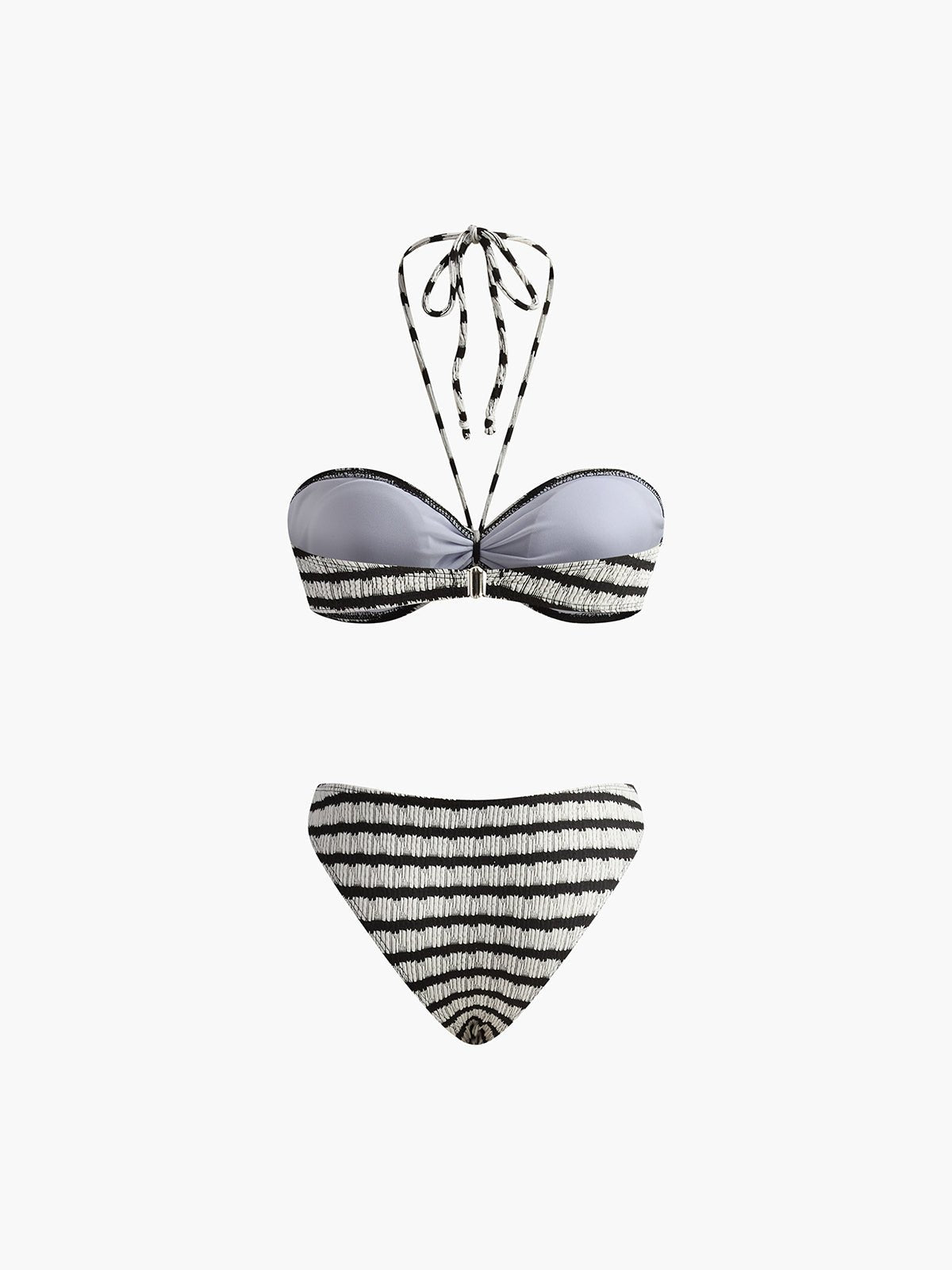 Çizgili Boyundan Bağlamalı Çıkarılabilir Pedli Bikini Takımları - Phentora