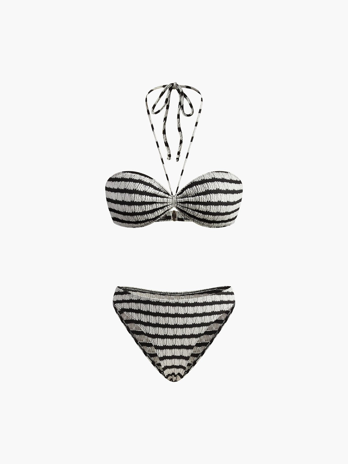 Çizgili Boyundan Bağlamalı Çıkarılabilir Pedli Bikini Takımları - Phentora