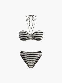 Çizgili Boyundan Bağlamalı Çıkarılabilir Pedli Bikini Takımları - Phentora