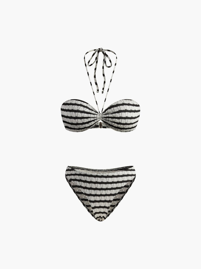 Çizgili Boyundan Bağlamalı Çıkarılabilir Pedli Bikini Takımları - Phentora