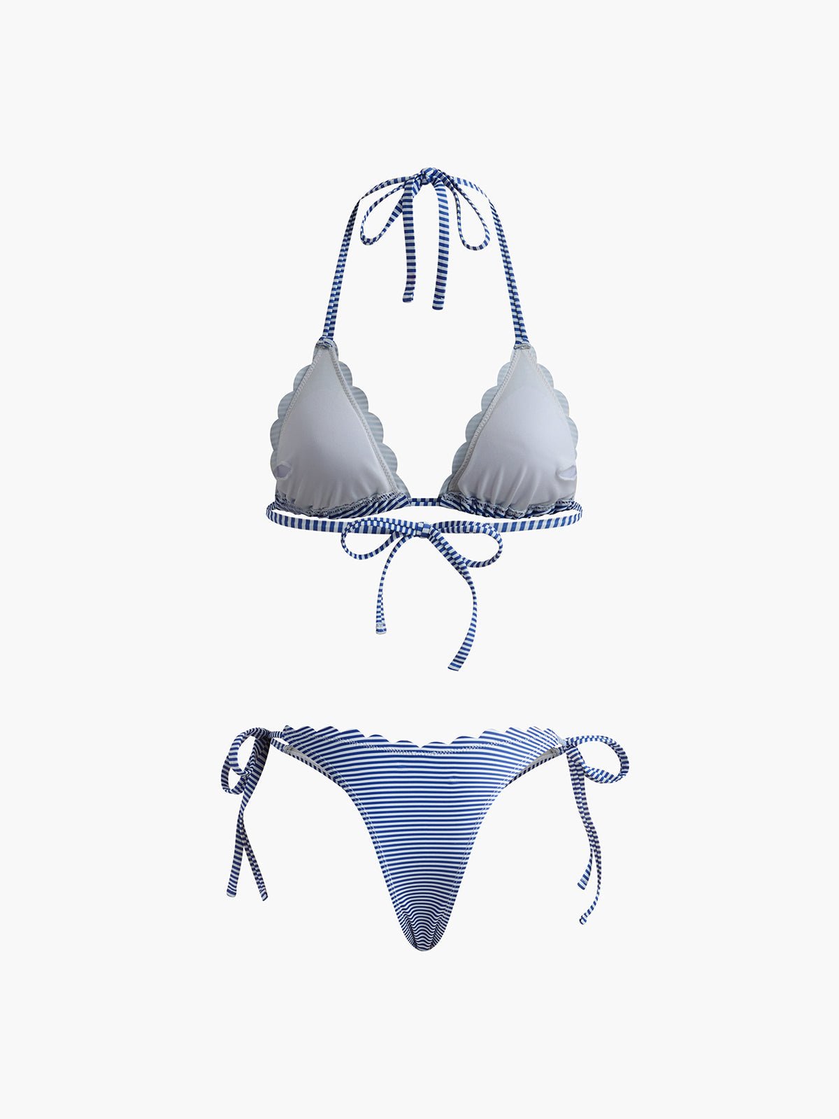 Boyundan Bağlamalı Çizgili Çıkarılabilir Pedli Bikini Seti - Phentora
