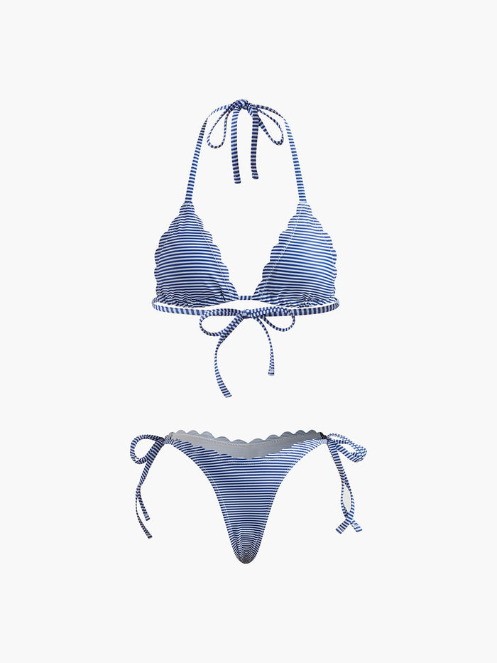 Boyundan Bağlamalı Çizgili Çıkarılabilir Pedli Bikini Seti - Phentora