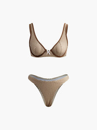 Contrast Binding Plaid Bikini Takım - Phentora