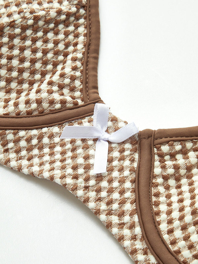 Contrast Binding Plaid Bikini Takım - Phentora