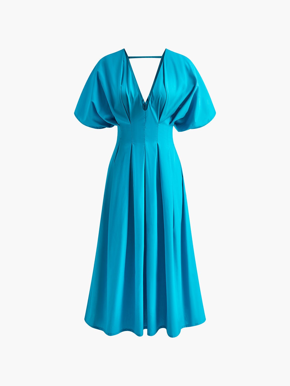 V Yaka Pileli Bell - Sleeve Elbise - Phentora