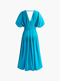 V Yaka Pileli Bell - Sleeve Elbise - Phentora