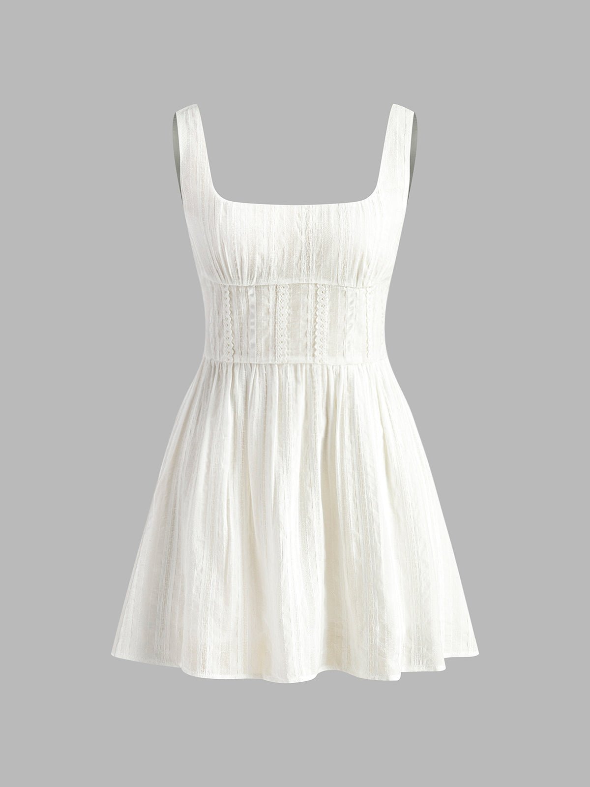 Semi - Sheer Düz Square Neckline Kısa Elbise - Phentora