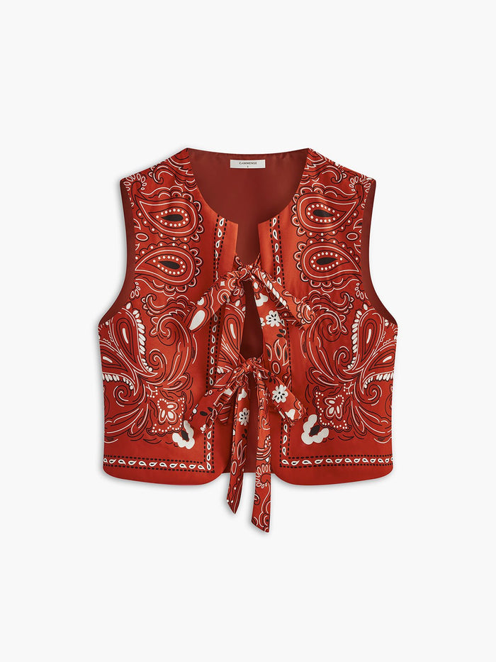 Paisley Desenli Önden Bağlamalı Yelek - Phentora