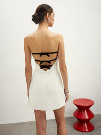 Knotted Open Back Piping Straplez Elbise - Phentora