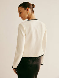 Contrast Trim Önden Bağlamalı Ceket - Phentora