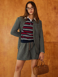 Gri Ekose Desenli Blazer Ceket - Phentora