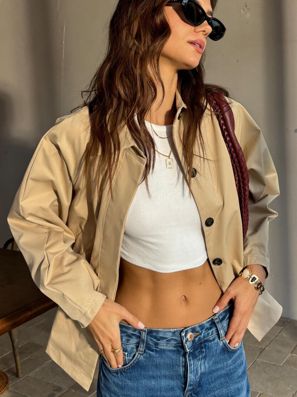 Bej Zarif Crop Ceket - Phentora