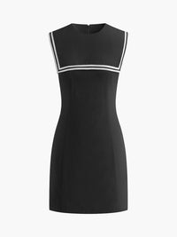 Pamuklu ve Keten Contrast Trim Kısa Elbise - Phentora