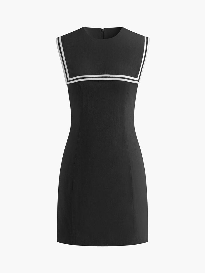 Pamuklu ve Keten Contrast Trim Kısa Elbise - Phentora