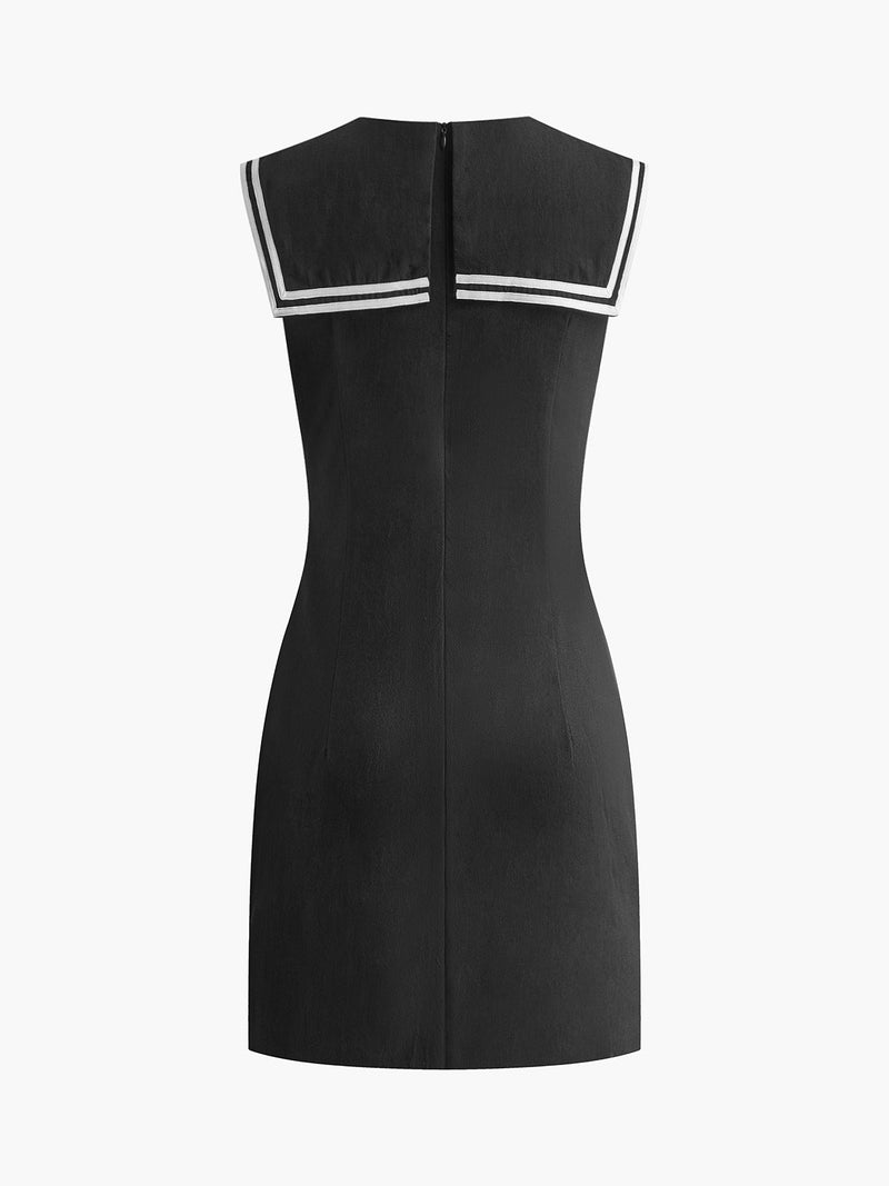 Pamuklu ve Keten Contrast Trim Kısa Elbise - Phentora