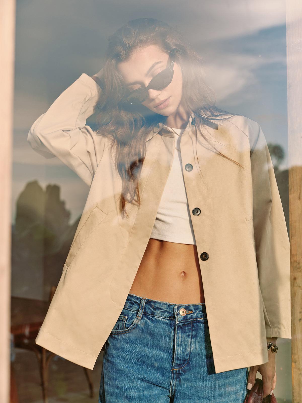 Bej Zarif Crop Ceket - Phentora