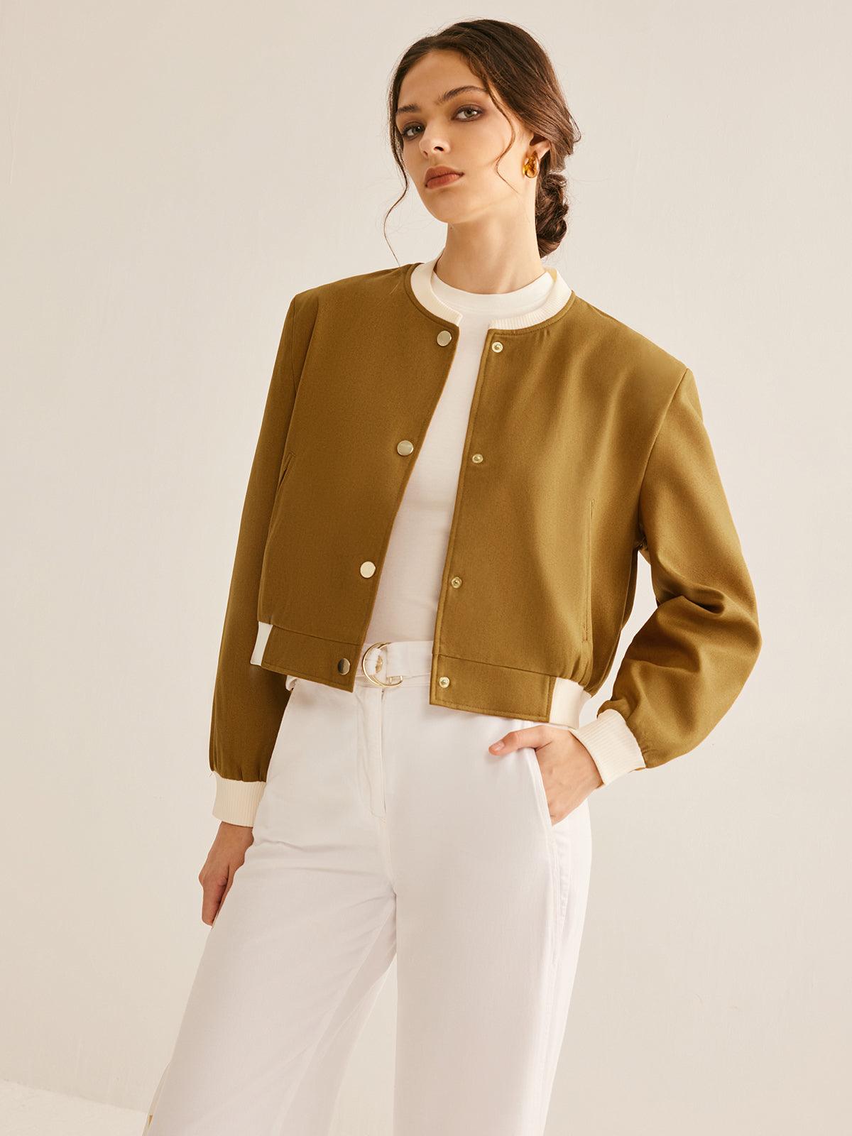 Olive Grace Ribbed Bomber Ceket - Phentora
