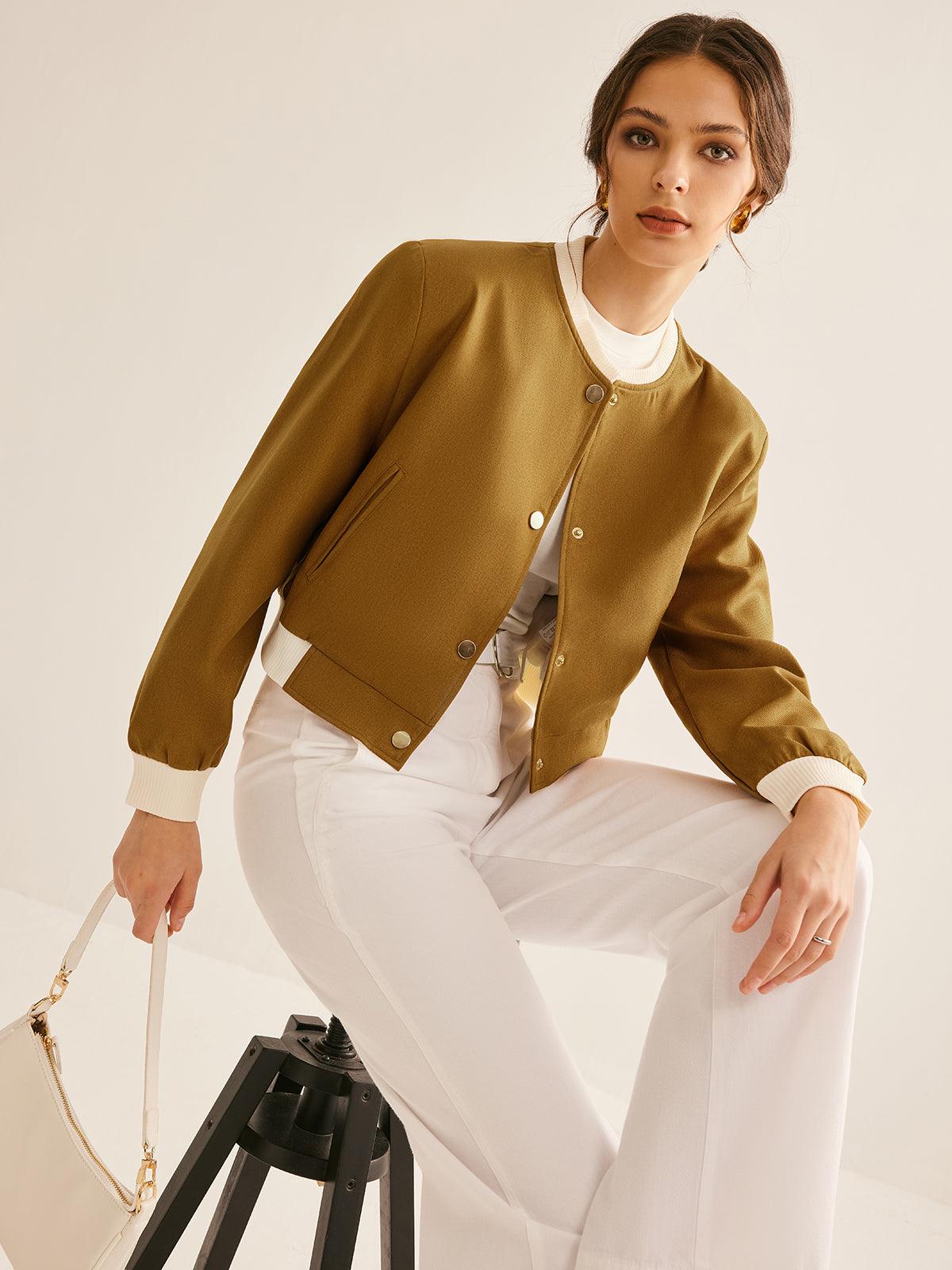 Olive Grace Ribbed Bomber Ceket - Phentora