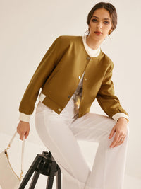 Olive Grace Ribbed Bomber Ceket - Phentora