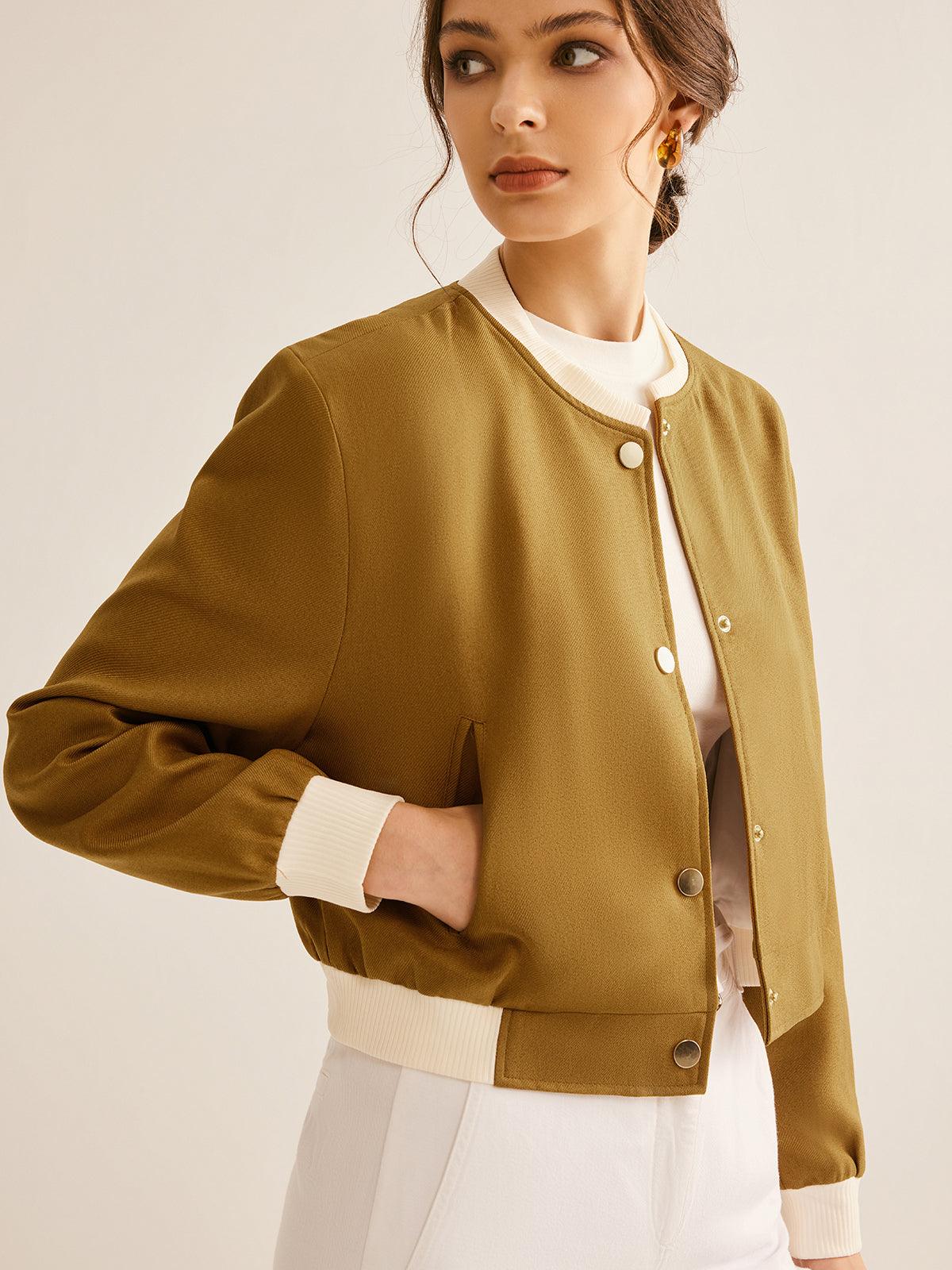 Olive Grace Ribbed Bomber Ceket - Phentora