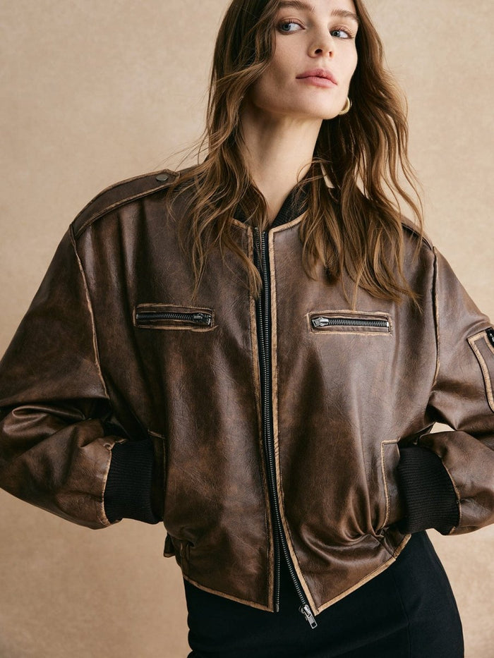 Rogue - Vintage Deri Bomber Ceket - Phentora
