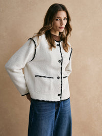 Contrast Trim Minky Fleece Ceket - Phentora