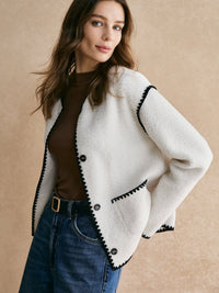 Contrast Trim Minky Fleece Ceket - Phentora