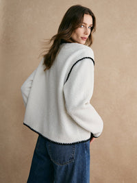Contrast Trim Minky Fleece Ceket - Phentora