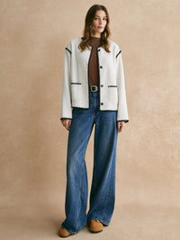 Contrast Trim Minky Fleece Ceket - Phentora