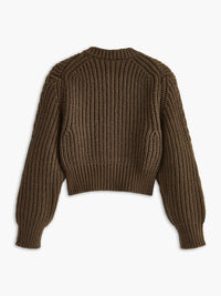 Yuvarlak Yaka Metal Detaylı Crop Hırka - Phentora