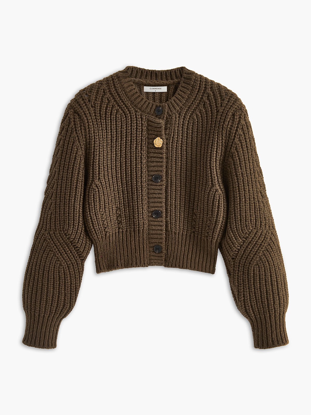 Yuvarlak Yaka Metal Detaylı Crop Hırka - Phentora