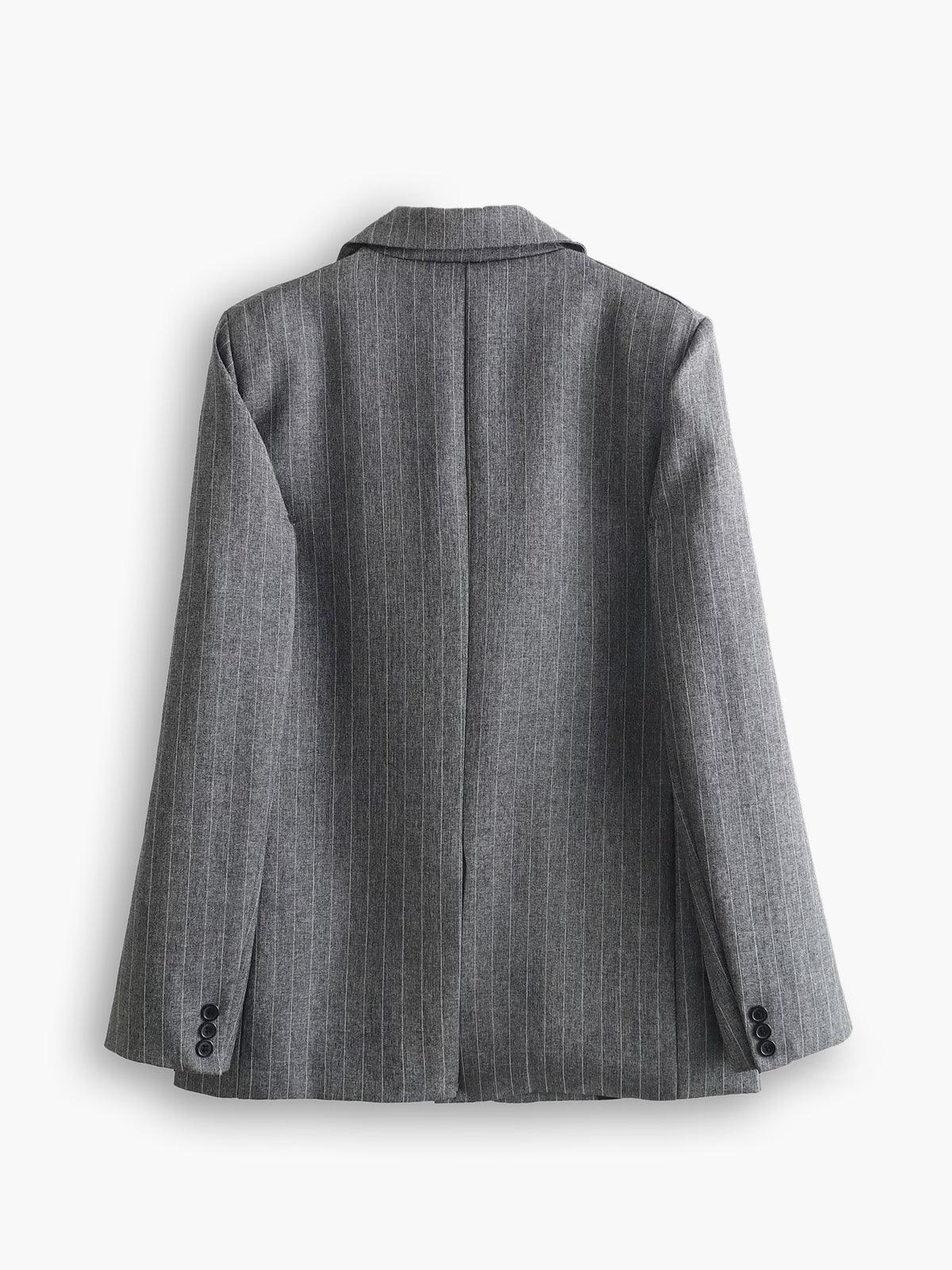 Gri Çizgili Bol Kesim Blazer Ceket - Phentora