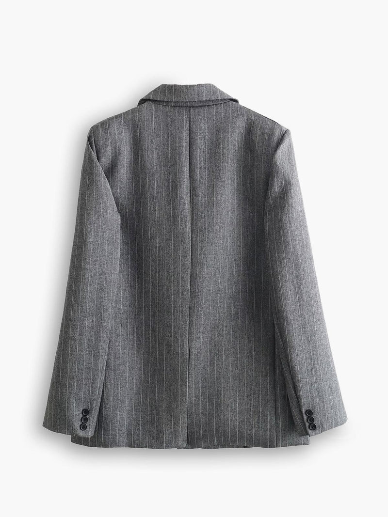 Gri Çizgili Bol Kesim Blazer Ceket - Phentora