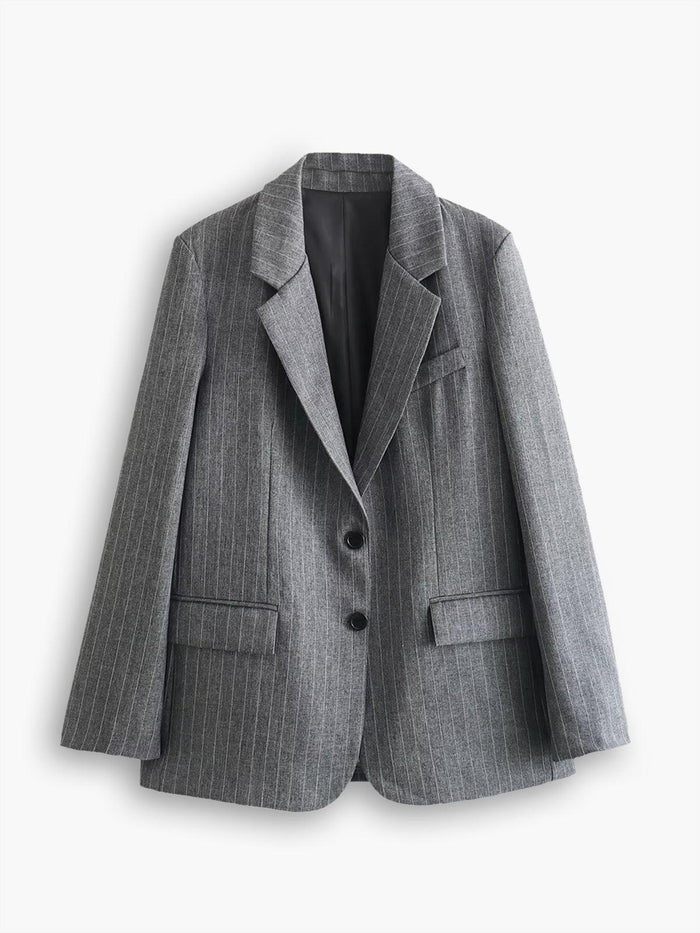 Gri Çizgili Bol Kesim Blazer Ceket - Phentora