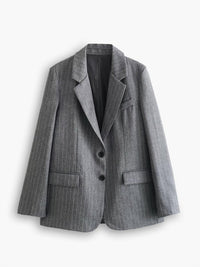 Gri Çizgili Bol Kesim Blazer Ceket - Phentora