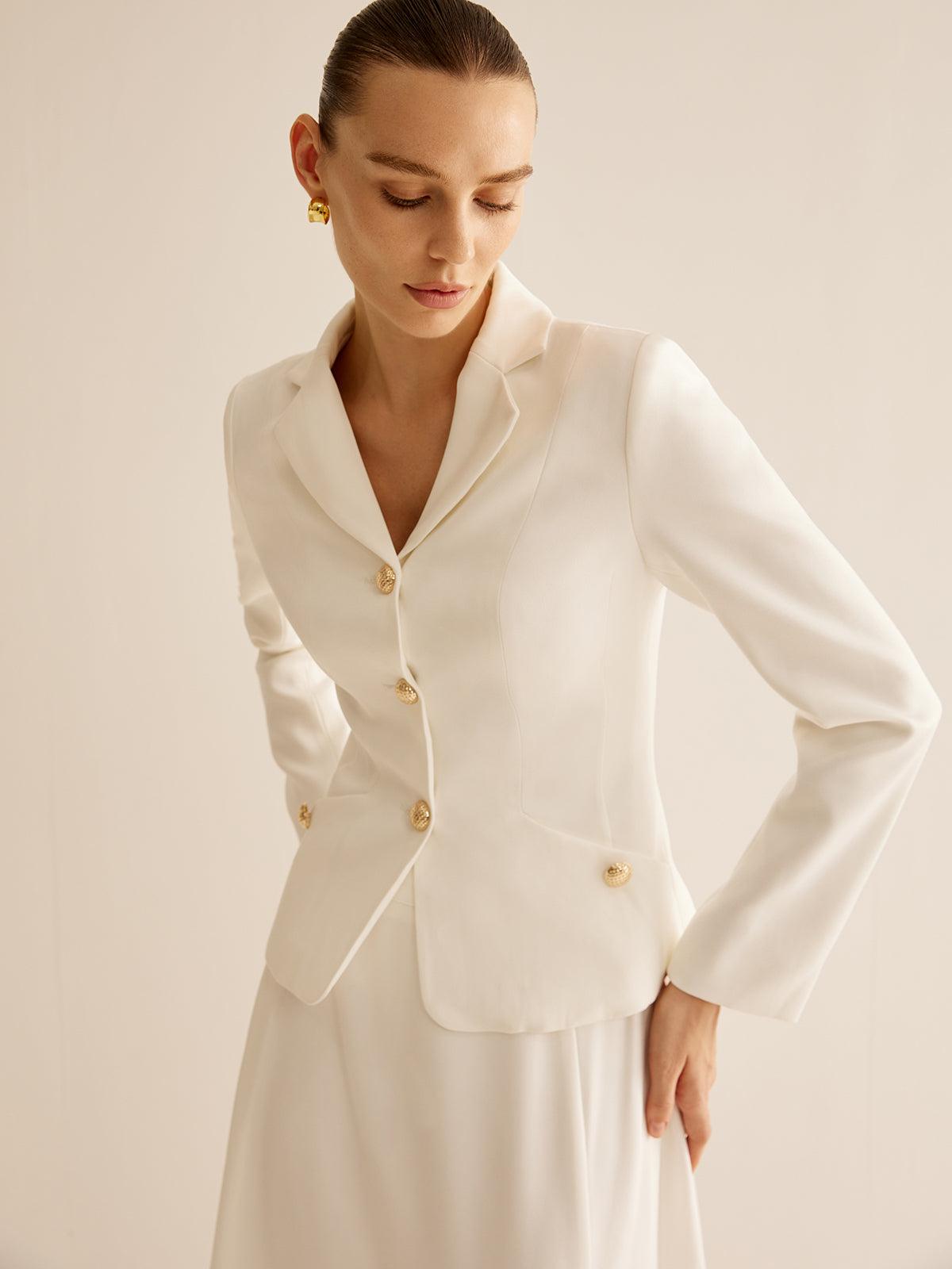 Ekru Altın Düğme Detaylı Blazer Ceket - Phentora