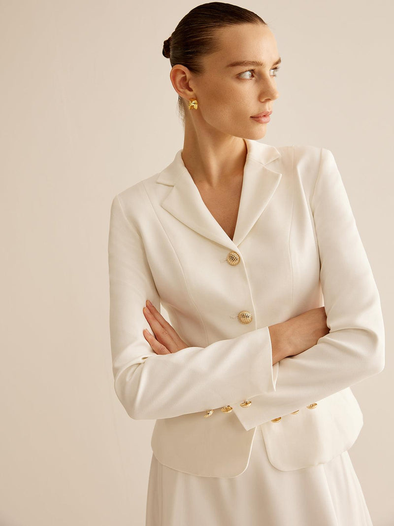 Ekru Altın Düğme Detaylı Blazer Ceket - Phentora